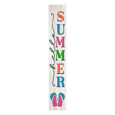Tall Outdoor Hello Summer With Flip Flops Sign for Front Door, 4ft Rustic Tall Wood Sign for Front Porch Decor, Farmhouse Porch Sign Wood Vertical Decor, Holiday Porch Decor for The Home