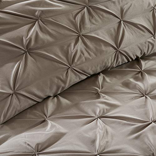 Madison Park Essentials Room in a Bag Faux Silk Comforter Set - Luxe Diamond Tufting All Season Bedding, Matching Curtains, Decorative Pillows, Taupe Queen(90"x90") 24 Piece Madison Park