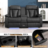 DUNELLA 66" Power Loveseat Recliner Sofa, Home Theater Seating with Console, Electric Recliner RV Sofa with USB/Type-C/Storage/Side Pocket/LED Light for Travel Trailers (Black)