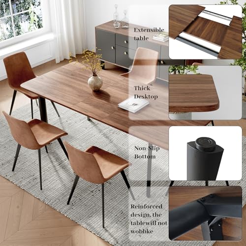 HIPIHOM 63"- 78.7" Extendable Dining Table Set for 8, Modern Kitchen Table with Dining Chairs for 6-8 Person, Thickened Expandable MDF Wooden Table with Metal Leg for Dining Room, Kitchen, Living Room HIPIHOM