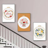 Konrisa 3pcs Love Flower Embroidery Kits for Beginners Adults, DIY Sewing Needlepoint Cross Stitch Kits for Anniversary Valentine's Day, Brithday, Christmas and Home Decoration