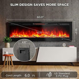 Klysiora Smart Electric Fireplace with Remote Control & Alexa/WiFi, 60 Inch Wall Mount/in Wall Recessed Insert Black Electric Fireplace-13+12 Realistic Ember Color/Flame Options,1500W Heater Klysiora