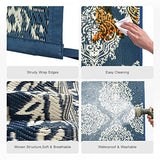 wikiwiki Outdoor Rug, 8x10ft Waterproof Reversible Mat Indoor Outdoor Rugs Carpet, Small Area Rug Plastic Straw Rug for Patio Deck Balcony Pool RV Camping Beach Picnic, Blue & Beige, Rugscape Series wikiwiki