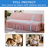 Daunkang Futon Cover Slipcover Removable Armless Sofa Bed Slipcovers Full Size with Skirt Ruffled Knitted Futon Sofa Cover Furniture Bed Protector with Elastic Bottom M Pink Daunkang