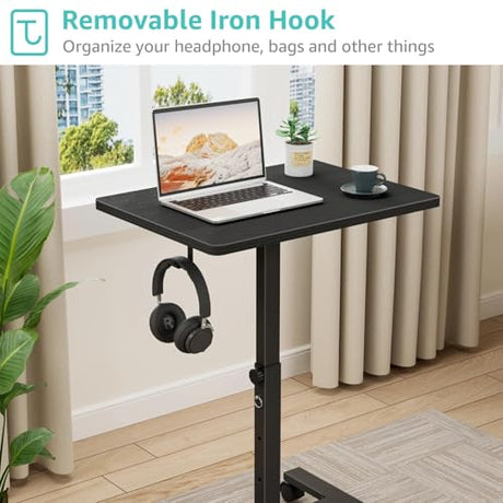WINAZ Small Portable Standing Rolling Desk - 24 Inch Mobile Sit Stand Desk Adjustable Height with Wheels for Small Spaces Home Office, Kids Couch Laptop Desks Side End Table, Black WINAZ