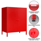 ZHISLUCK 2 Door Metal Accent Storage Cabinet-Locker Cabinet for Bedroom, Bedside, Office Room,LivingRoom-Metal Storage Cabinet with 1 Adjustable Shelves (red) ZHISLUCK