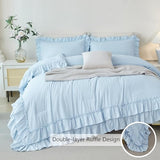 ANGIYUIN 5 Pieces Light Blue Full Bed in A Bag for Girls Ruffle Bedding Sets Farmhouse Fluffy Comforter Set Soft Lightweight Bed Sets for Women Girls(Light Blue Full) ANGIYUIN