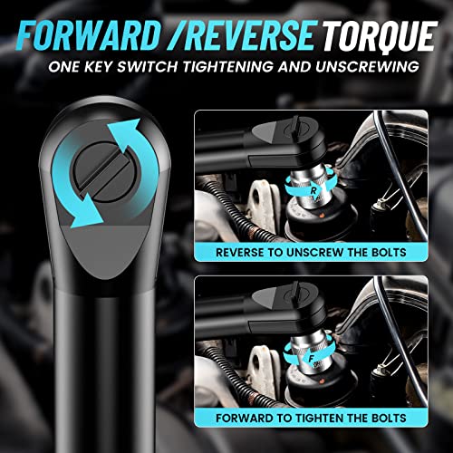 Seesii 3/8" Long Neck Ratchet Wrench, 40Ft-lbs 6" Extended Cordless Ratchet Wrench Kit w/ 2x2.0Ah Batteries & Fast Charge, 220RPM Variable Speed Ratcheting Wrench w/ 7 Sockets, RT400B Seesii