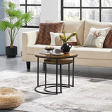 Yaheetech Nesting Coffee Table, Round Coffee Table for Living Room, Nesting Table with Wooden Tabletop and Sturdy Metal Frame, Stacking Living Room Tables Nesting End Table Set of 2, Rustic Brown Yaheetech
