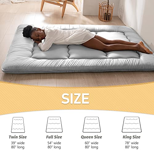 MAXYOYO Japanese Floor Mattress Futon Mattress, Thicken Daybed Sleeping Pad Foldable Roll Up Boys Girls Dormitory Kids Lounger Bed Couch and Sofa, Grey, Full MAXYOYO