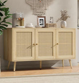 IDEALHOUSE 47.2" Rattan Sideboard Buffet Cabinet with 3 Doors, Boho Storage Cabinet with Adjustable Shelves, Console Table for Living Room, Dining Room, Entryway, Coffee Bar IDEALHOUSE