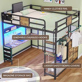 Dnxao Loft Bed with Desk Full Size,Full Size Bed Frame with 6 Storage Drawers, 2 Bedside Organizer,6 Movable Hooks,LED Lights & Charging Station,Safety Guardrail,No Box Spring Needed,Rustic Brown Dnxao