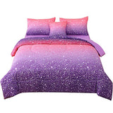 JQinHome Twin Pink Purple Comforter Set, 6 Piece Bed in A Bag 3D Colorful Bedding Set for Girls Kids (1 Comforter,2 Pillowcases,1 Flat Sheet,1 Fitted Sheet,1 Cushion Cover)(Pink Purple) JQinHome