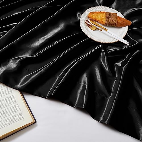 Ersmak Satin Flat Sheet Only, Single Flat Sheet Full, Luxury & Ultra Soft Silky Bedding Top Sheet for Full Mattress - Black Ersmak