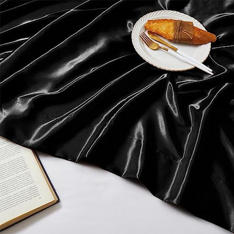 Ersmak Satin Flat Sheet Only, Single Flat Sheet Full, Luxury & Ultra Soft Silky Bedding Top Sheet for Full Mattress - Black Ersmak