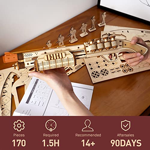 ROKR 3D Wooden Puzzle Rubber Band Guns for Adults,Toy Shotgun Model Building Kits for Adults to Build,Toy Guns for Kids 12-14,Challenge Wood Crafts Puzzles for Adults,Cool Toys Hobbies for Men Women ROKR