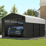 Real Relax 10×15FT Heavy Duty Carport with Removable Sidewalls, Metal Car Port Multi-Use Outdoor Storage Trucks, Cars, Boats, Galvanized Metal Roof, Cream White Real Relax