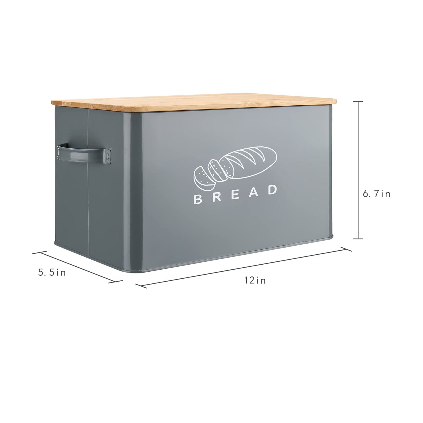 Bread Box, Bread Box for Kitchen Countertop, GA Homefavor Bread Bin, Bread Holder with Bamboo Lid, 11.56"6.7"5.5", Grey - WoodArtSupply