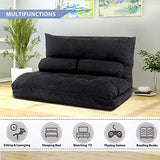 Flieks Floor Sofa Bed Adjustable 5-Position Reclining Futon Sofa Bed Foldable Lazy Sofa with 2 Pillows for Kids, Black Flieks