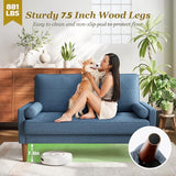 Vesgantti Loveseat Sofa with Solid Wood Legs, 48" Small Couches for Small Spaces, Love Seat for Living Room, Bedroom, Easy Assembly Mid Century Modern Couch with Throw Pillow for Apartment, Blue Vesgantti