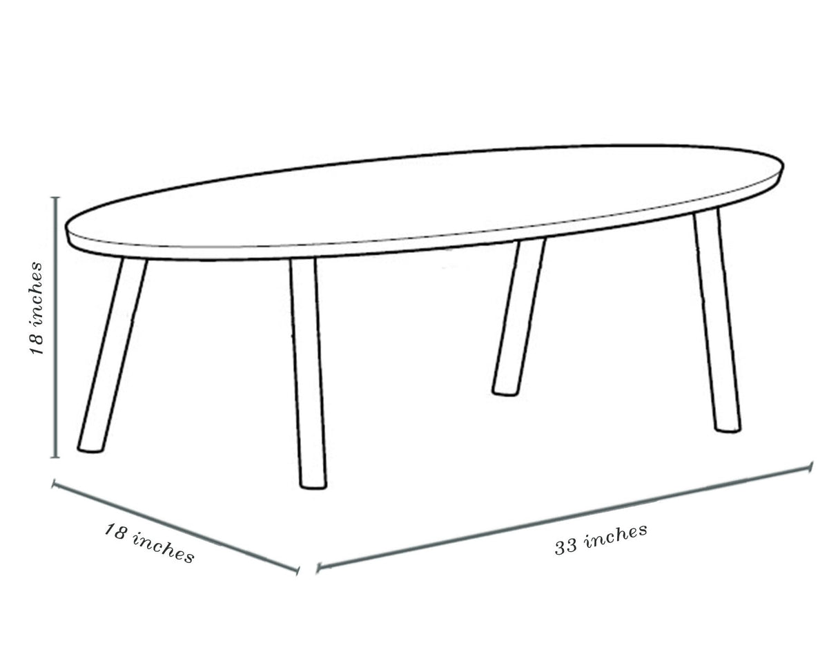 Solid Wood Oval Coffee Table for Living Room, Scandinavian Modern Design, Easy Assembly, Small Space Friendly, 33″W x 18″D x 18″H BAROKKO