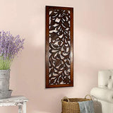 Benjara Mango Wood Wall Panel Hand Crafted with Leaves and Scroll Work Motif, Brown, Rectangle Benzara