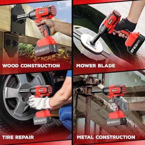 Aiment Cordless Impact Wrench 1/2 inch, 550 Ft-lbs Max Torque(700 N.m), 21V 3000 RPM Brushless Power Impact Gun, 4.0 Ah Battery with Fast Charger, 6 Pcs Sockets, Electric Impact Driver for Ca - WoodArtSupply