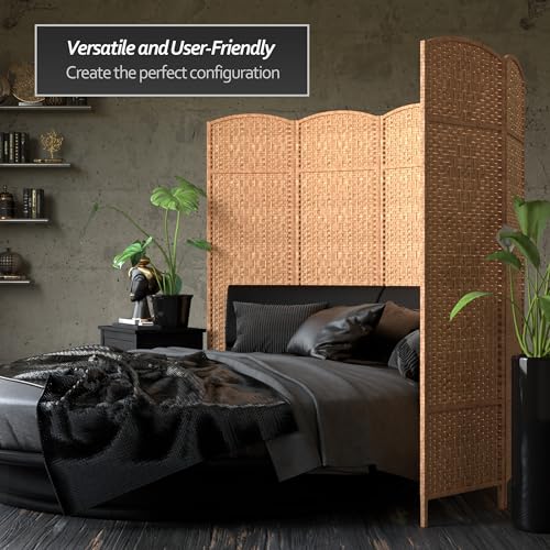 Red Lantern 6 ft. Tall Diamond Weave Fiber Room Divider - Natural - 4 Panel Red Lantern