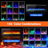 Fireplace, 50 Inch Recessed & Wall Mounted, 750W/1500W Dual Heater, Adjustable Brightness/Carbon Bed Colors/Touch Screen/12 Realistic Ember Color Fireplace, Mount Black PeakPursuit