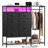 Black Dresser for Bedroom with 8 Drawers and Hanging Rack, 47 Inch Closet Dressers with LED Lights, Shelves & Charging Station, Clothes Storage Organizer Harpaq