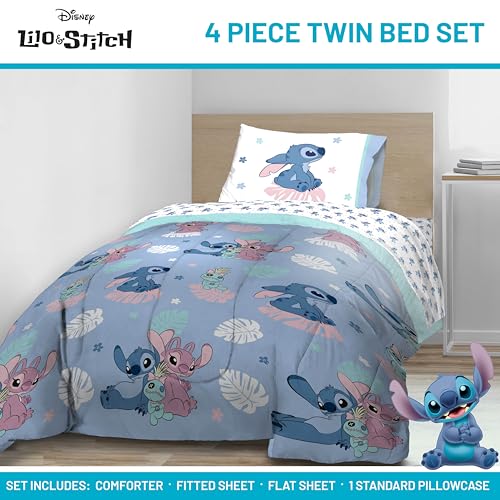 Jay Franco Disney Lilo and Stitch Twin Size Comforter Set - 4 Piece Bedding Includes Sheet Set, Pillow Covers & Bonus Duffle Bag - Super Soft Kids Bedding Jay Franco