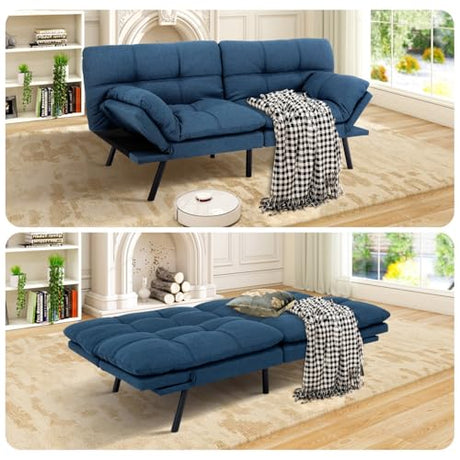 MUUEGM Futon Sofa Bed Memory Foam Navy Blue Futons Modern Office Couch Sleeper Bed Convertible Love seat Sofa for Small Spaces,Apartment,Office with Adjustable Armrest Backrest MUUEGM