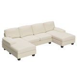 Furniwell Convertible Sectional Sofa Couch, 4 Seat Sofa Set for Living Room U-Shaped Modern Fabric Modular Sofa Sleeper with Double Chaise & Memory Foam (Fabric, White) Furniwell