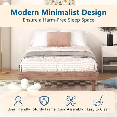 Dolonm Twin Size Floating Bed Frame, Modern Low Profile Platform Bed Frame, Floating Design Bed Slats Support, Noise Free, No Box Spring Needed, Easy Assembly, Walnut Dolonm