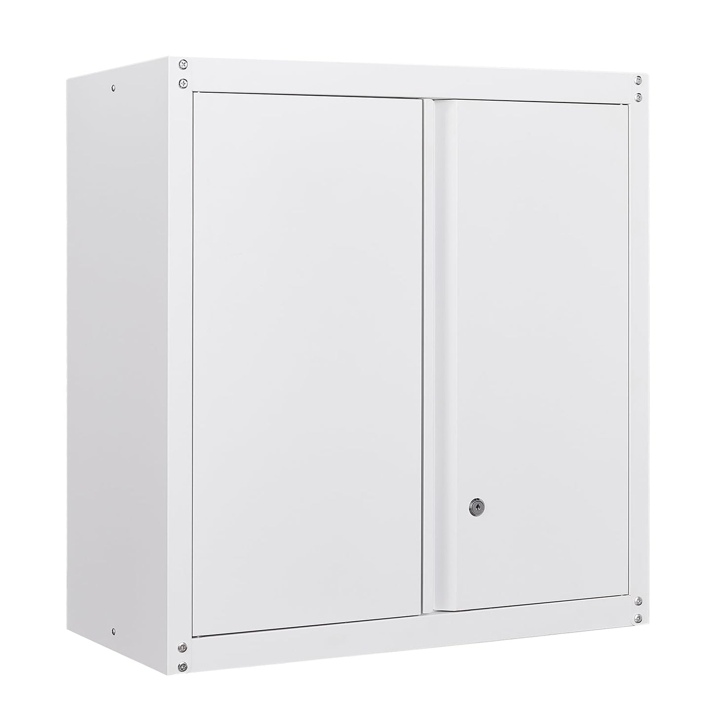 GREATMEET Metal Wall Cabinet, Wall Mount Metal Cabinet for Garage Storage, Locking Cabinet with Doors and Adjustable Shelf, Steel White Cabinet for Utility Room, Garage - WoodArtSupply