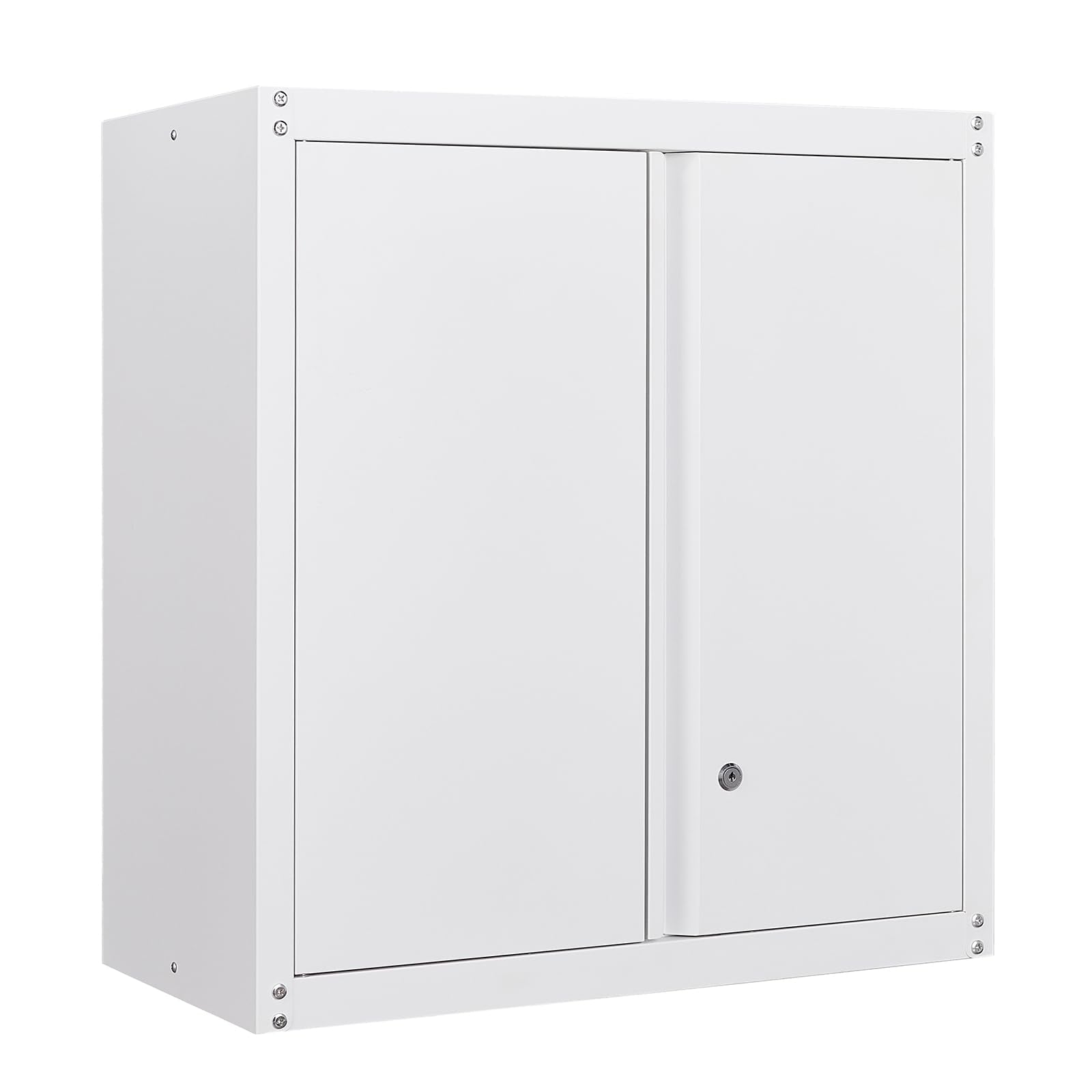 GREATMEET Metal Wall Cabinet, Wall Mount Metal Cabinet for Garage Storage, Locking Cabinet with Doors and Adjustable Shelf, Steel White Cabinet for Utility Room, Garage - WoodArtSupply