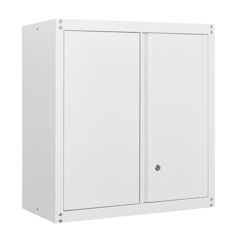 GREATMEET Metal Wall Cabinet, Wall Mount Metal Cabinet for Garage Storage, Locking Cabinet with Doors and Adjustable Shelf, Steel White Cabinet for Utility Room, Garage GREATMEET