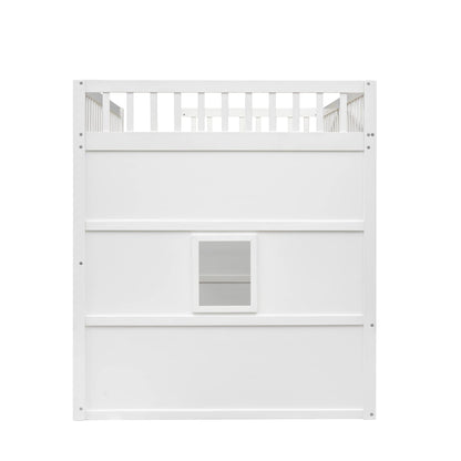 Stylish White and Gray Full Size House Loft Bed for Kids with Playhouse Design and Safety Features - WoodArtSupply