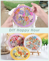 ERKOON 4 Sets Embroidery Kit for Beginners,Hummingbird and Flower Cross Stitch Set for Include Embroidery Cloth Hoops Threads for Craft Lover Hand Stitch (Flower)