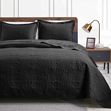 Love's cabin King Size Quilt Set Black Bedspreads - Soft Bed Fall Lightweight Bedspread Comforter - Modern Style Coin Pattern Coverlet for All Season - 3 Pieces (1 Quilt, 2 Pillow Shams) Love's cabin