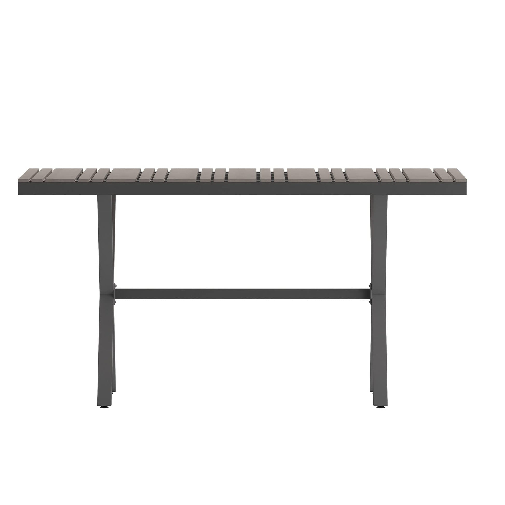 Flash Furniture Finch Commercial Grade X-Frame Outdoor Dining Table 59" x 35.5" with Faux Teak Poly Slats and Metal Frame, Gray/Gray - WoodArtSupply