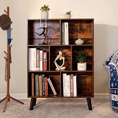 Modern Rustic Brown 3-Tier Cube Bookshelf by LEYAOYAO - Elegant Storage Organizer with Legs LEYAOYAO