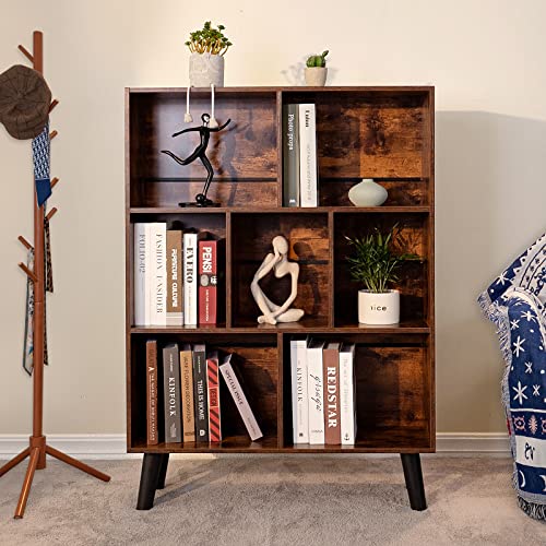 Modern Rustic Brown 3-Tier Cube Bookshelf by LEYAOYAO - Elegant Storage Organizer with Legs - WoodArtSupply