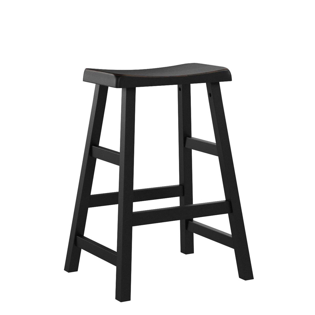eHemco Heavy-Duty Solid Wood Saddle Seat Kitchen Counter Height Barstools, 24 Inches, Black, Set of 3 eHemco