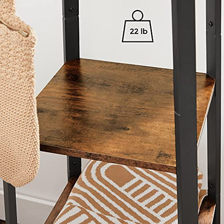 VASAGLE ALINRU Coat Rack with 3 Shelves, Stand with Hooks for Scarves, Bags and Umbrellas, Steel Frame, Industrial Style, Rustic Brown and Black ULCR80X VASAGLE