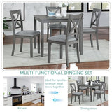 Harper & Bright Designs Modern 5-Piece Wooden Dining Table Set for 4, Grey Square Kitchen Table & 4 Upholstered Seating Chairs, Acacia/Birch Veneer, Space-Saving Design for Dining Room & Small Spaces Harper & Bright Designs