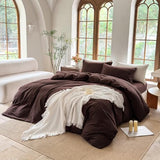 BESTDESIL Striped Duvet Cover Set 100% Washed Cotton Linen Like Soft Feelling Breathable Bedding(Pine Bark Brown/Black Strip,Full) BESTDESIL