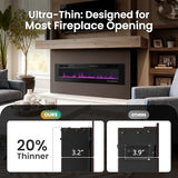 PHI VILLA 72" Electric Fireplace Wall Mounted & Recessed, 3.19" Ultra-Thin Linear Fireplace Electric Heater with Remote Control & Touch Screen, 750/1500W, Low Noise, Timer PHI VILLA