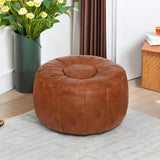 Thgonwid Unstuffed Handmade Moroccan Round Pouf Foot Stool Ottoman Seat Faux Leather Large Storage Bean Bag Floor Chair Foot Rest for Living Room, Bedroom or Wedding Gifts (Light Brown) Thgonwid