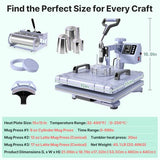 Slendor 8 in 1 Heat Press Machine 15x15 inch 360-Degree Swing Away Digital T Shirt Pressing Machine Multifunction Heat Transfer Sublimation Combo for T Shirts Mugs Hat Plate Cap, Lavender Slendor
